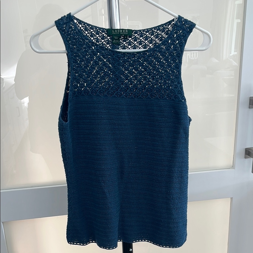 Ralph Lauren Navy Blue Crochet Knit Tank Top